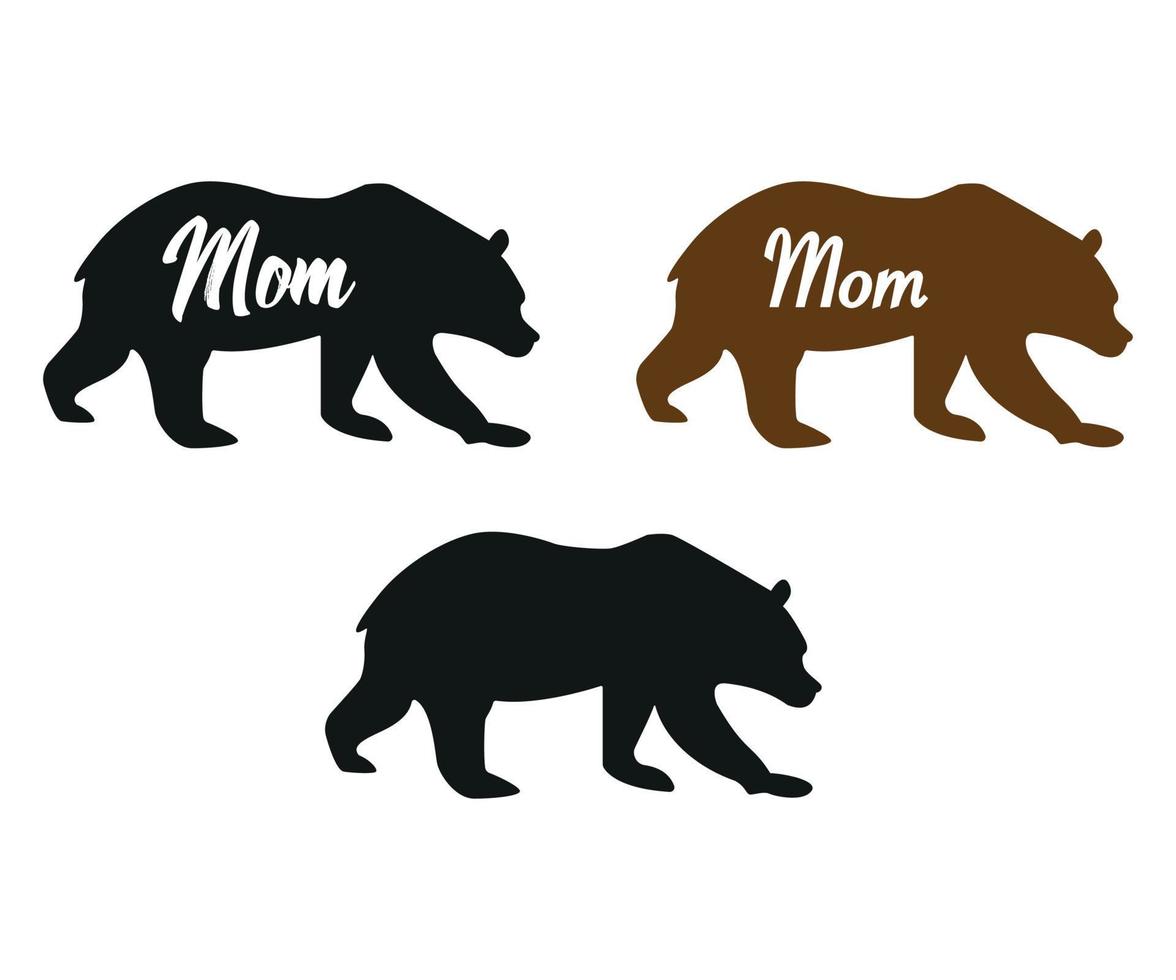 mamá oso siluetas de animales salvajes en el fondo blanco aislado vector
