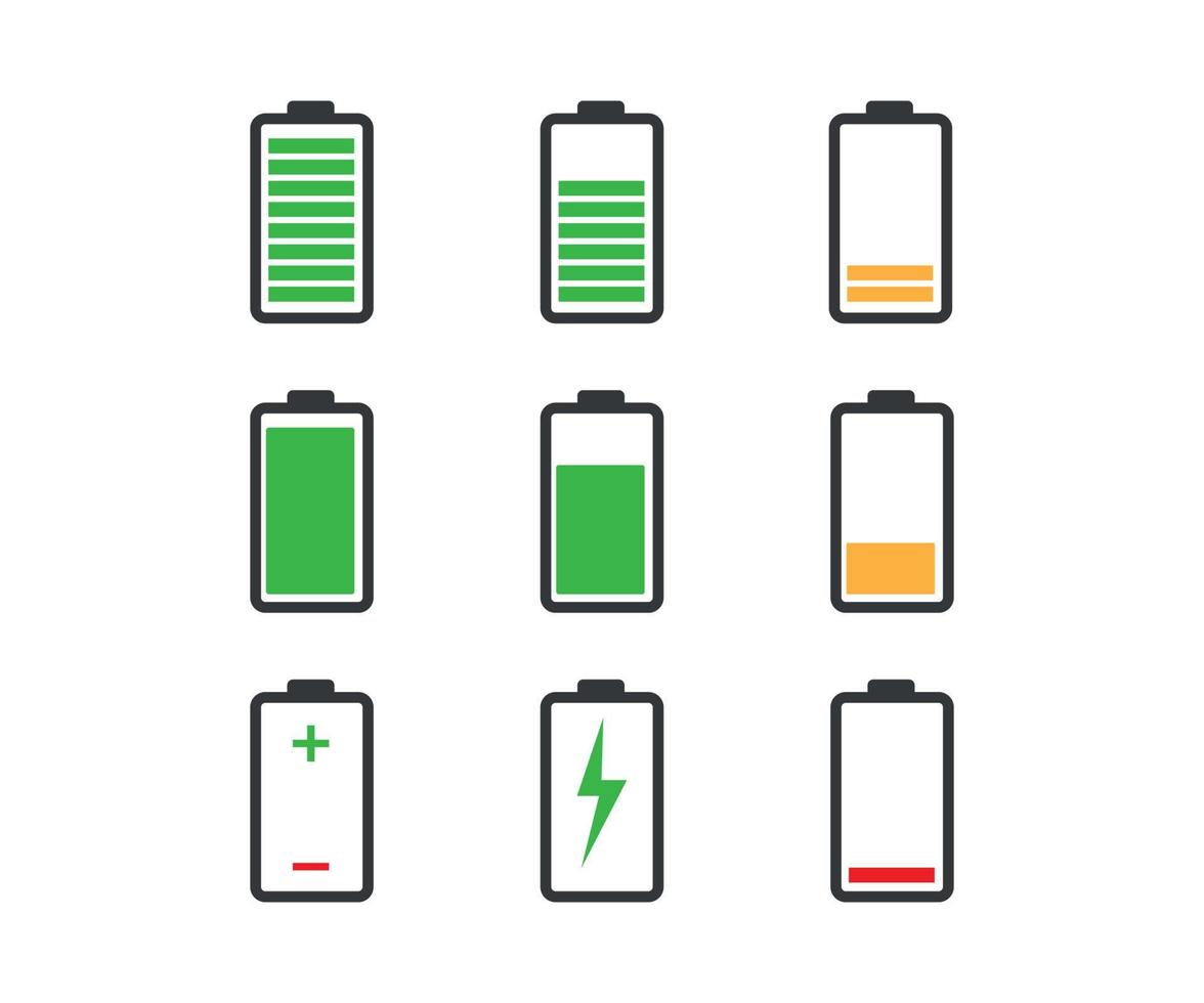 indicador de nivel de batería poder establecer iconos ilustración vector diseño