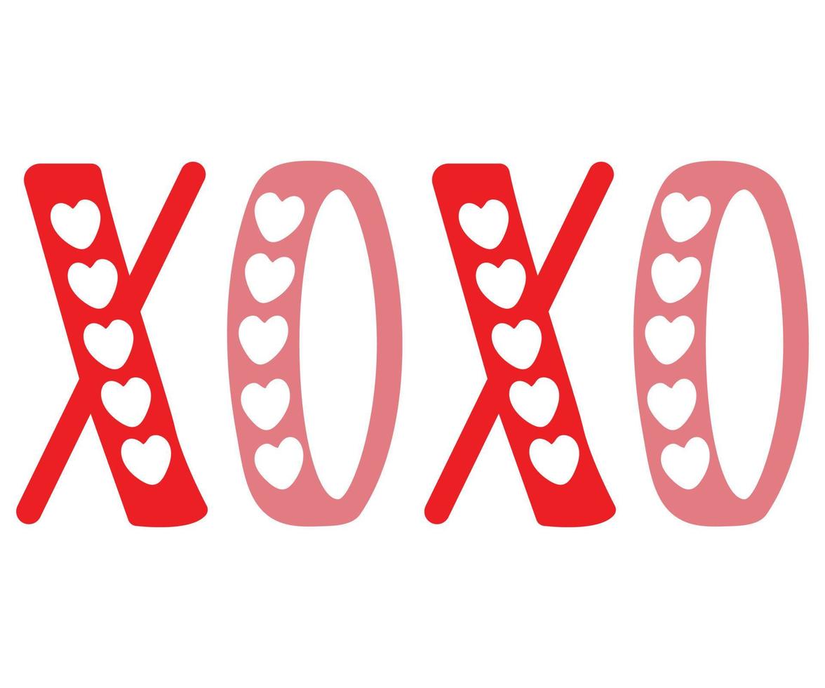 XOXO hugs and kisses brush lettering and heart on a white background