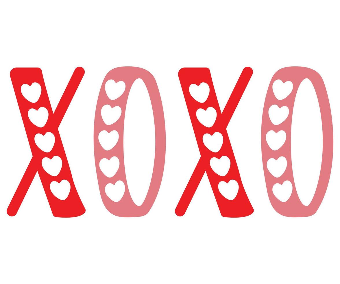 XOXO hugs and kisses brush lettering and heart on a white background Vector illustration