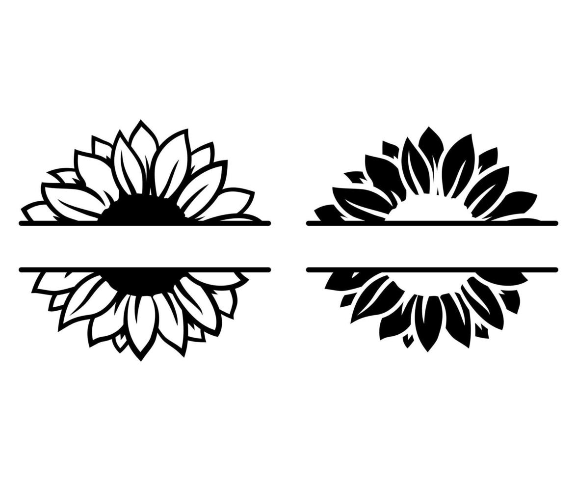Abstract sunflower flower with a gap. Monogram in form of flower to insert name or surname. Family farmhouse logo. Outline contour drawing vector