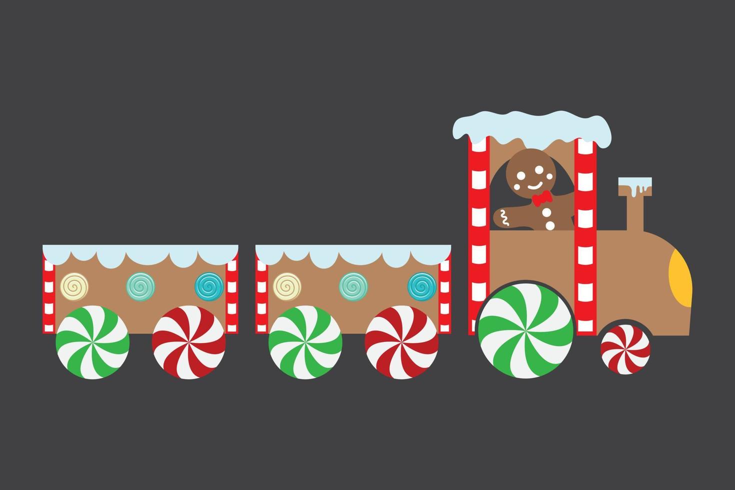 el tren de navidad y los carruajes vectoriales aislados, copos de nieve. Fondo blanco vector