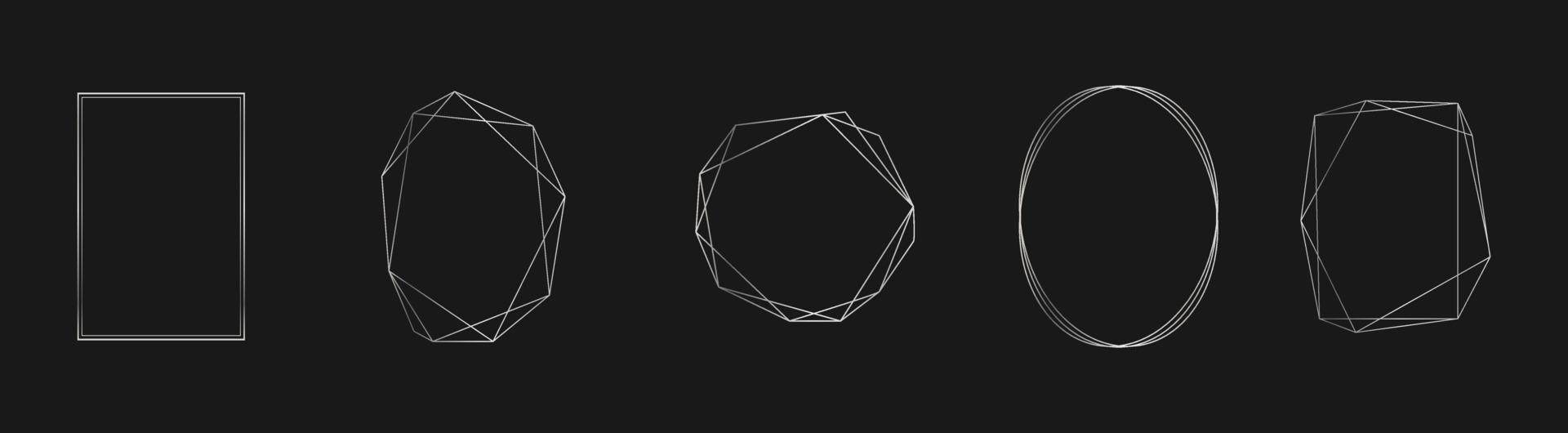 Set of silver vector frames for invitations, luxury decor in art deco style. Abstract geometric thin line hexagon trendy borders