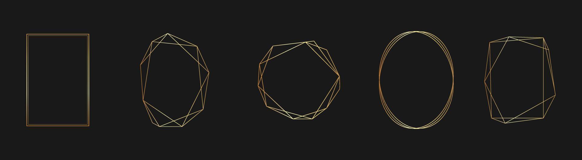 Set of golden vector frames for invitations, luxury decor in art deco style. Abstract geometric thin line hexagon trendy borders