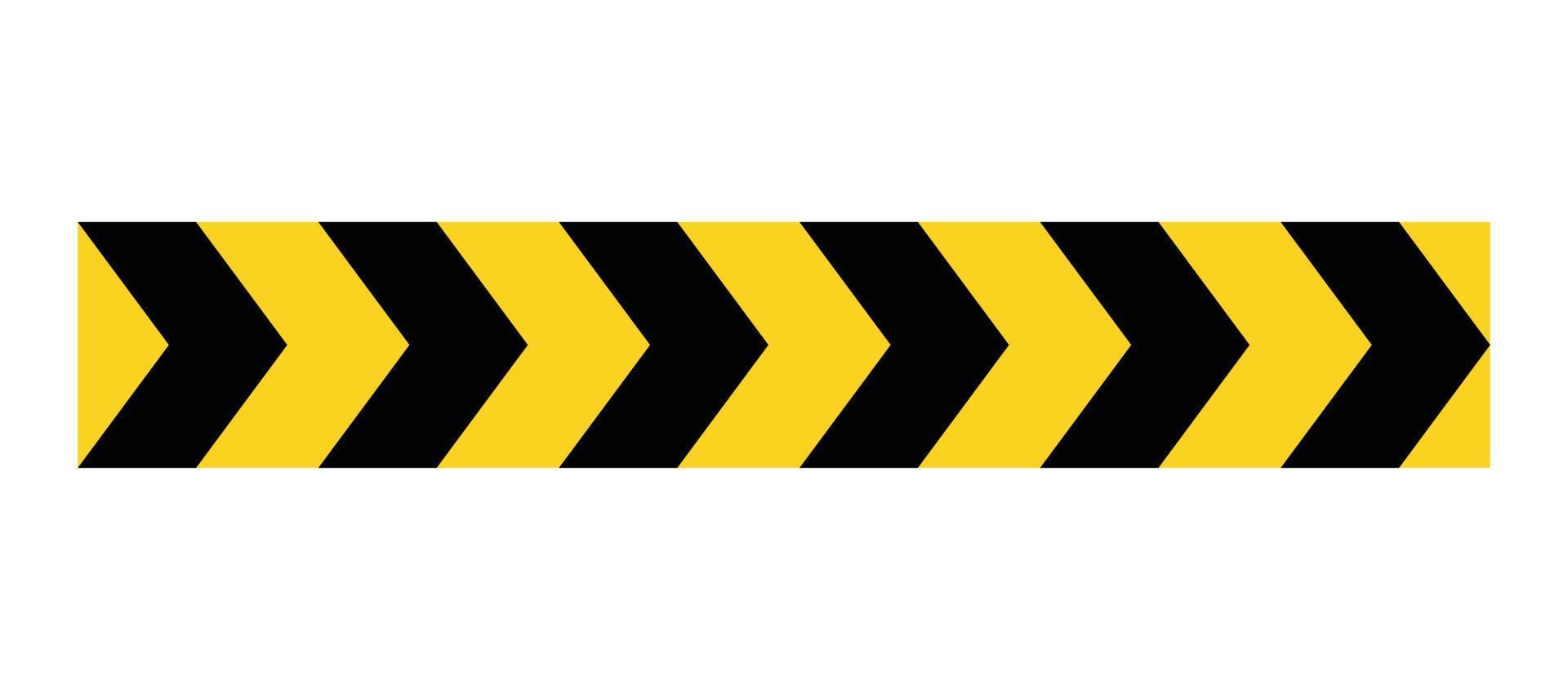 Arrow road yellow sign. Warning striped arrow. Safety type. Construction border. Isolated on white background. Vector  illustration