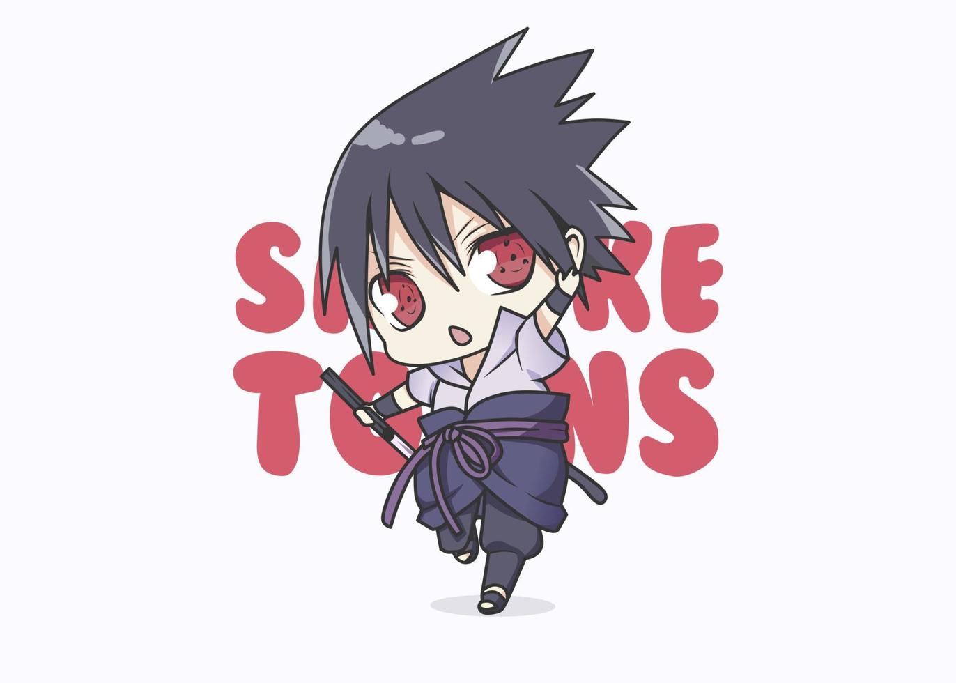 linda ilustración de sasuke, vector de icono, estilo de caricatura plana.