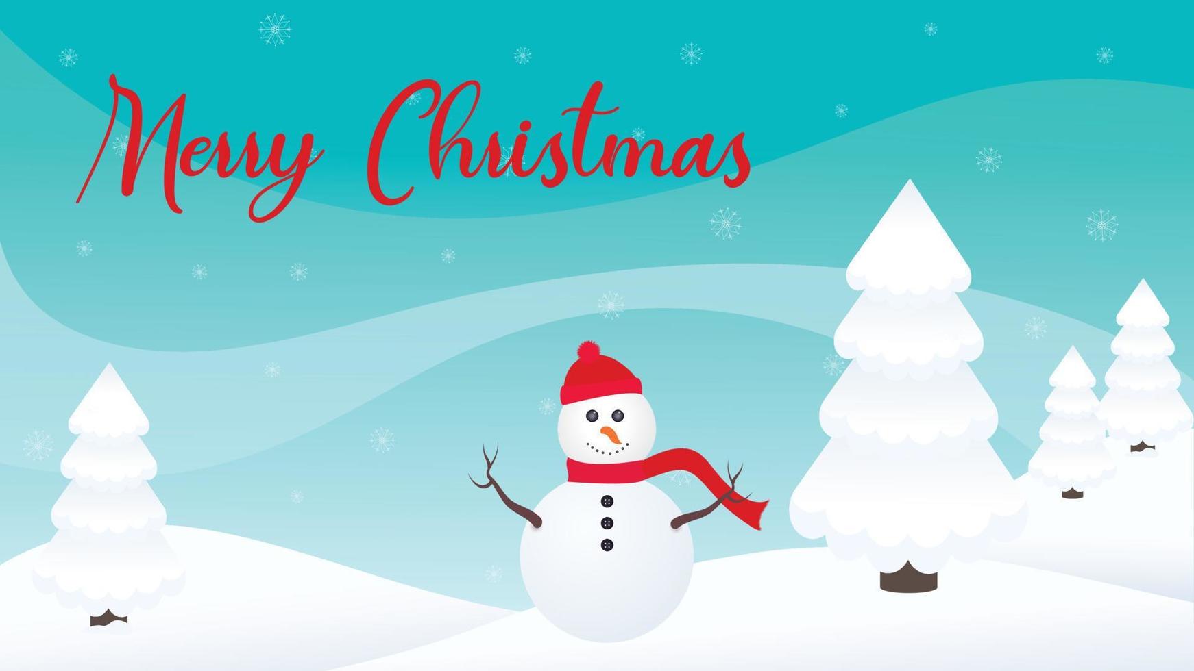 Merry Christmas Snowman in a Winter Wonderland vector illustration background greetings