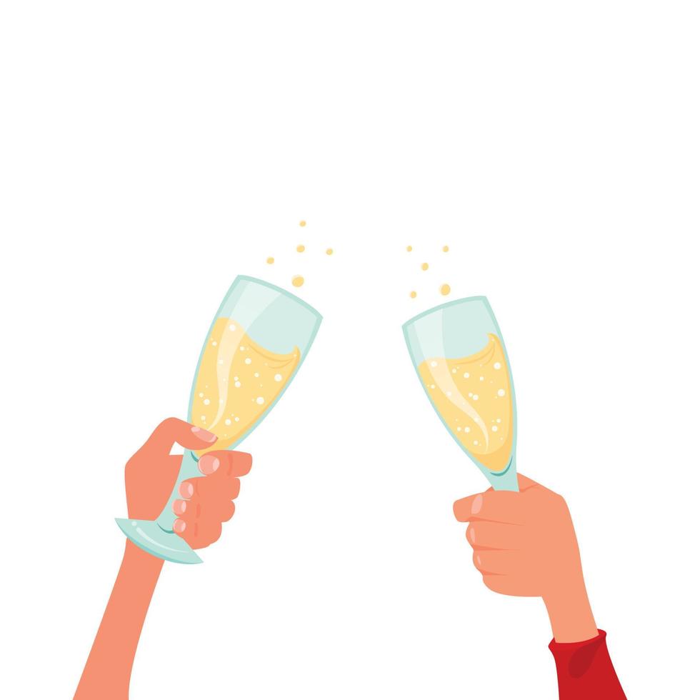 Toasting hands with champagne glasses vector illustration background graphic