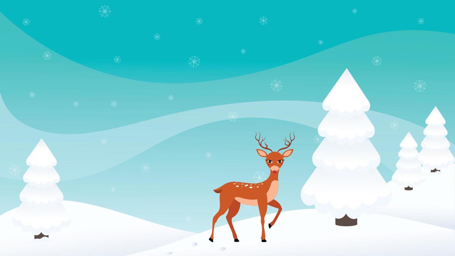 Red Nosed Reindeer in a Winter Wonderland background vector illustration