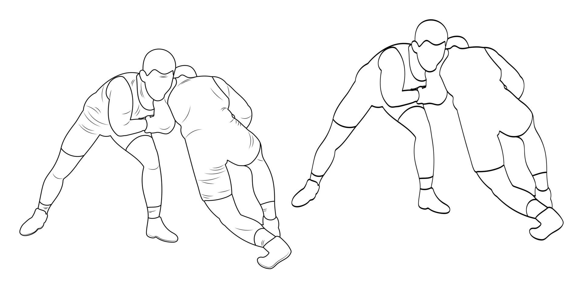 Silhouette outline athletes wrestlers in wrestling, duel, fight. Sketch