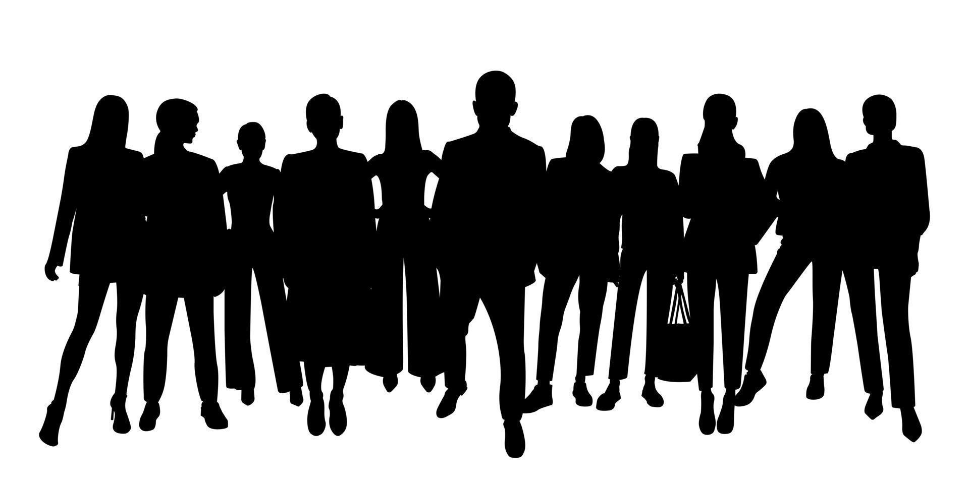 Crowd silhouette outline, group of people. Youth, business group. Isolated vector