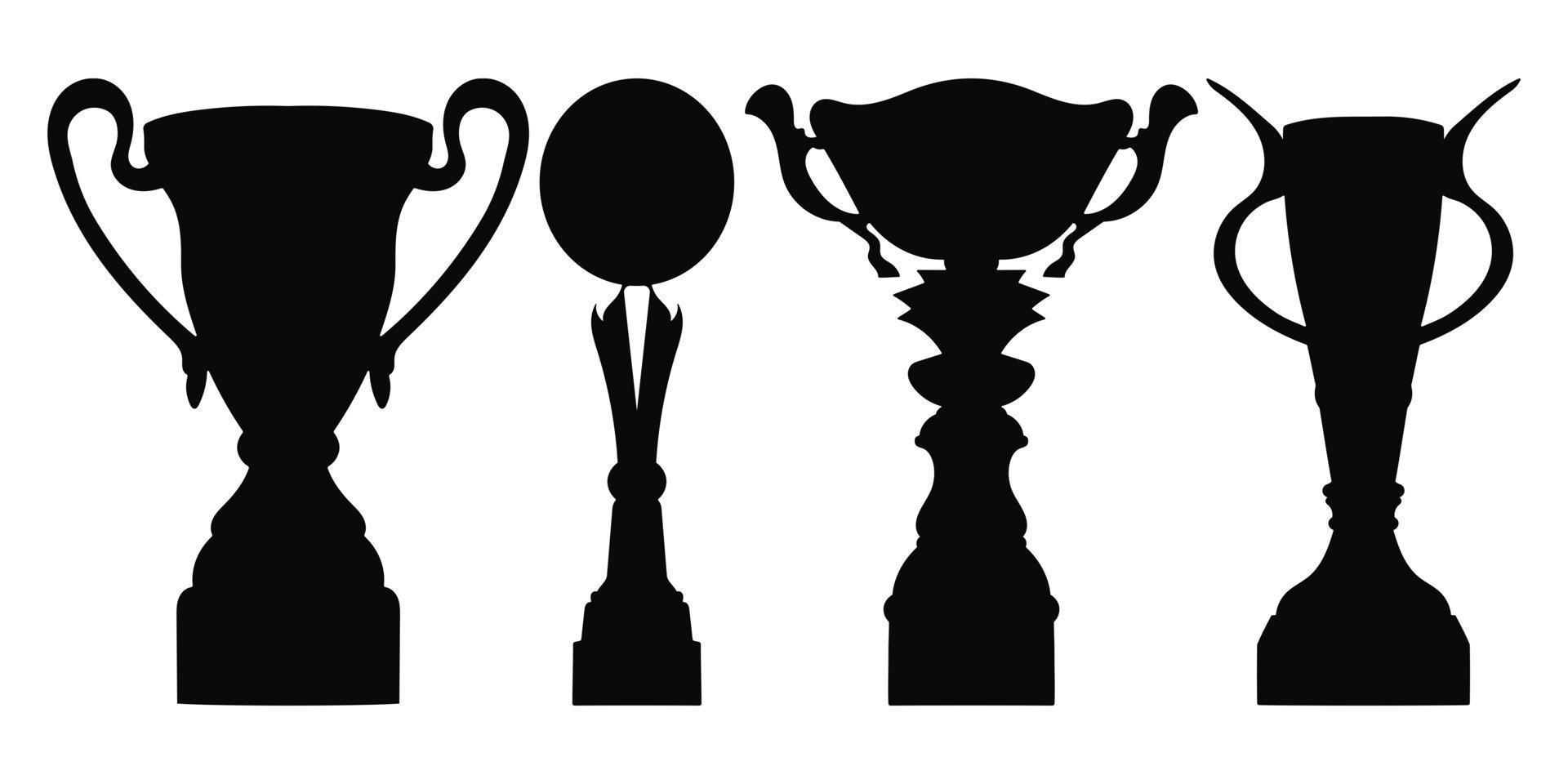 Sports realistic cup trophy winner. Set of premium silhouettes black shape design. Vector illustration