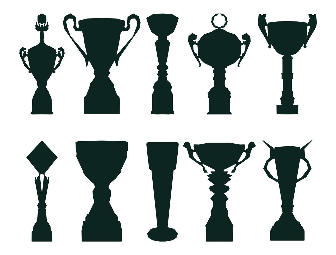 Sports realistic cup trophy winner. Set of premium silhouettes black shape design. Vector illustration