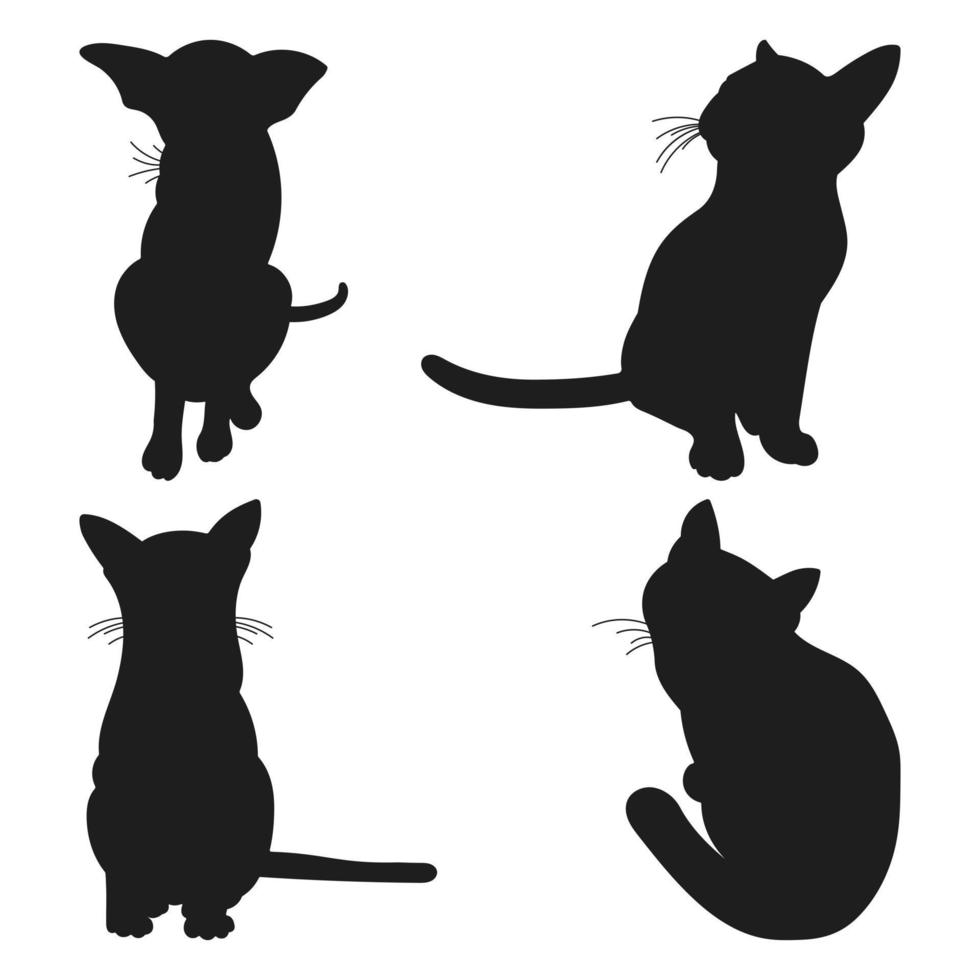 Silhouette of sitting cats in different positions, hand drawn pack of pet shapes and figures, isolated vector