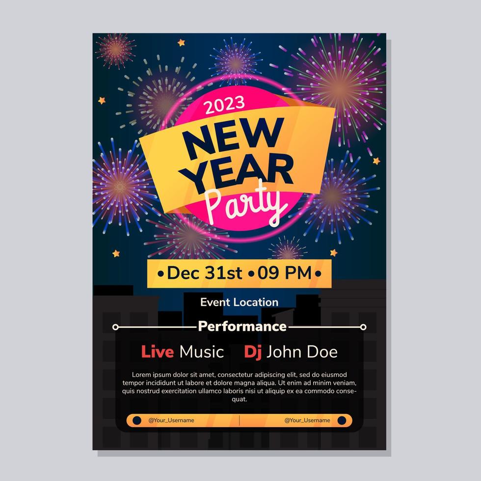 New Year Poster With Fireworks Theme vector