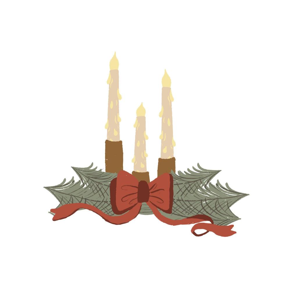 Christmas candles with holiday decor vector