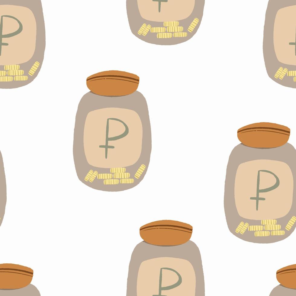 Seamless pattern Money bottle. Coins jar, investing fund savings vector