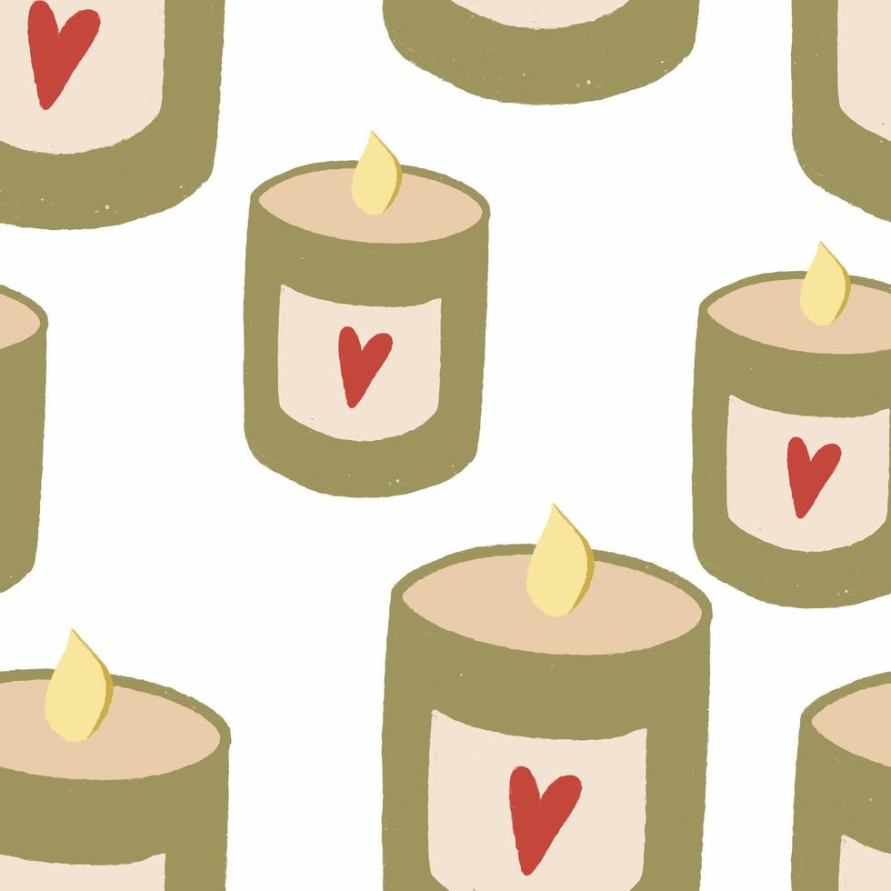 Seamless pattern candle in glass jar hand drawn vector