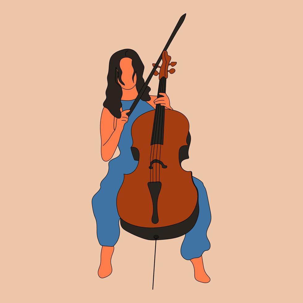 The girl plays the cello. Young woman. Cello. vector