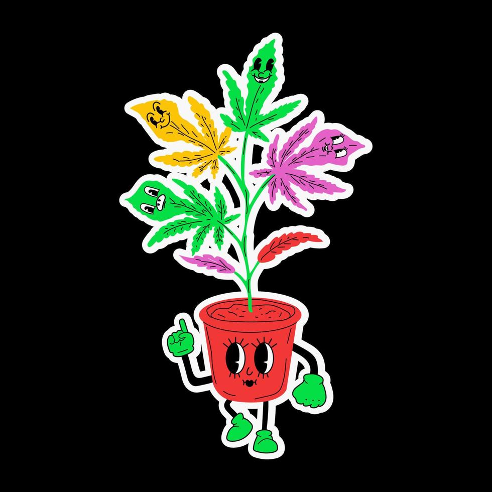 hoja de cáñamo linda y divertida hoja de marihuana. personaje de mascota de dibujos animados. cannabis medicinal, hierba, concepto de carácter de marihuana vector