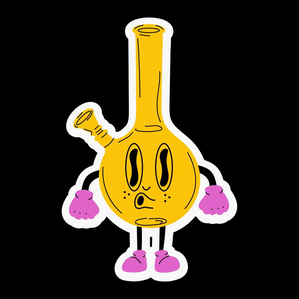 Bong, glass jar. Cartoon mascot character. Medical cannabis, weed, marijuana character concept vector