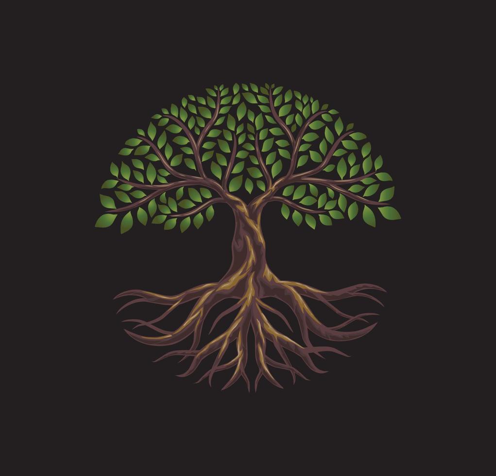 circular tree roots logo in 3d style. ancient tree vector illustrations.