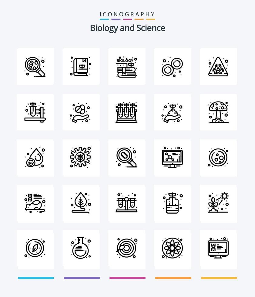 Creative Biology 25 OutLine icon pack  Such As hazard. biohazard. content. mitosis. lab vector