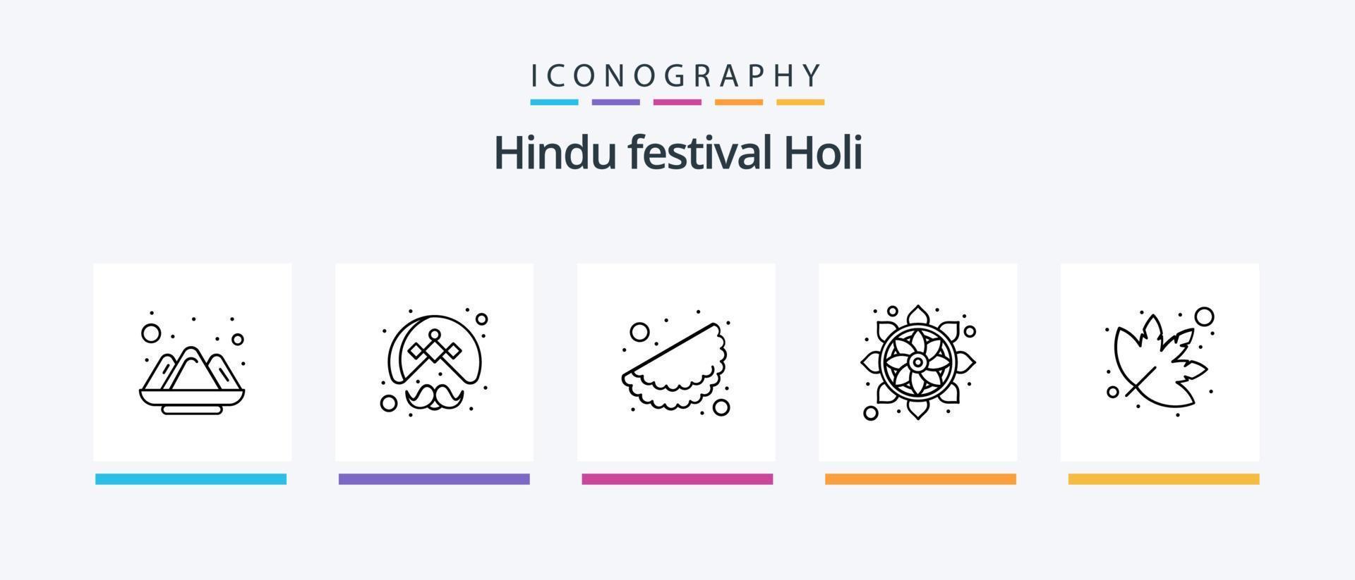 Holi Line 5 Icon Pack Including lamp. fire. india. care. pattern. Creative Icons Design vector