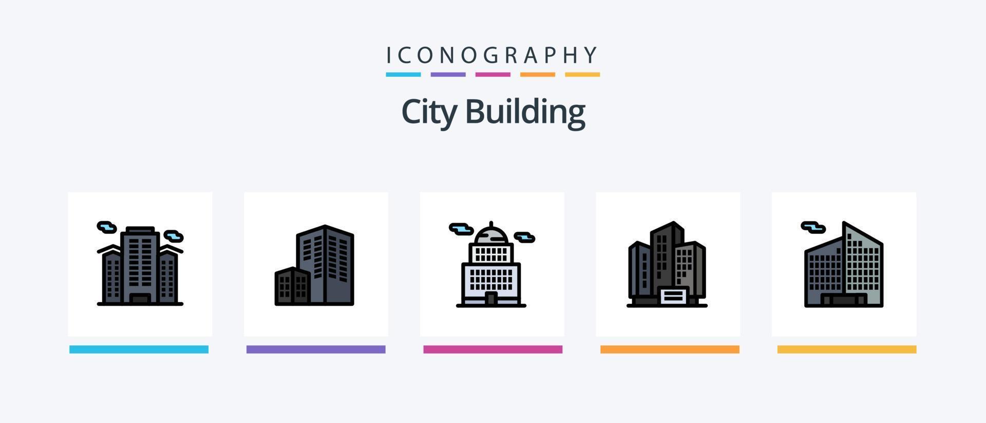 la línea de construcción de la ciudad llenó el paquete de 5 íconos que incluye. casa. . diseño de iconos creativos vector