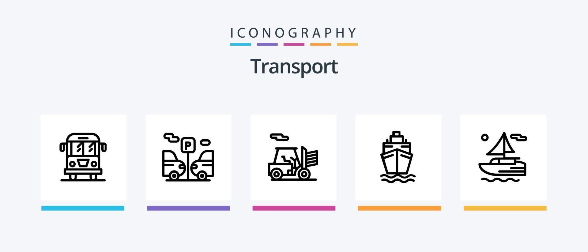 paquete de iconos de la línea de transporte 5 que incluye. camión. transporte. diseño de iconos creativos vector