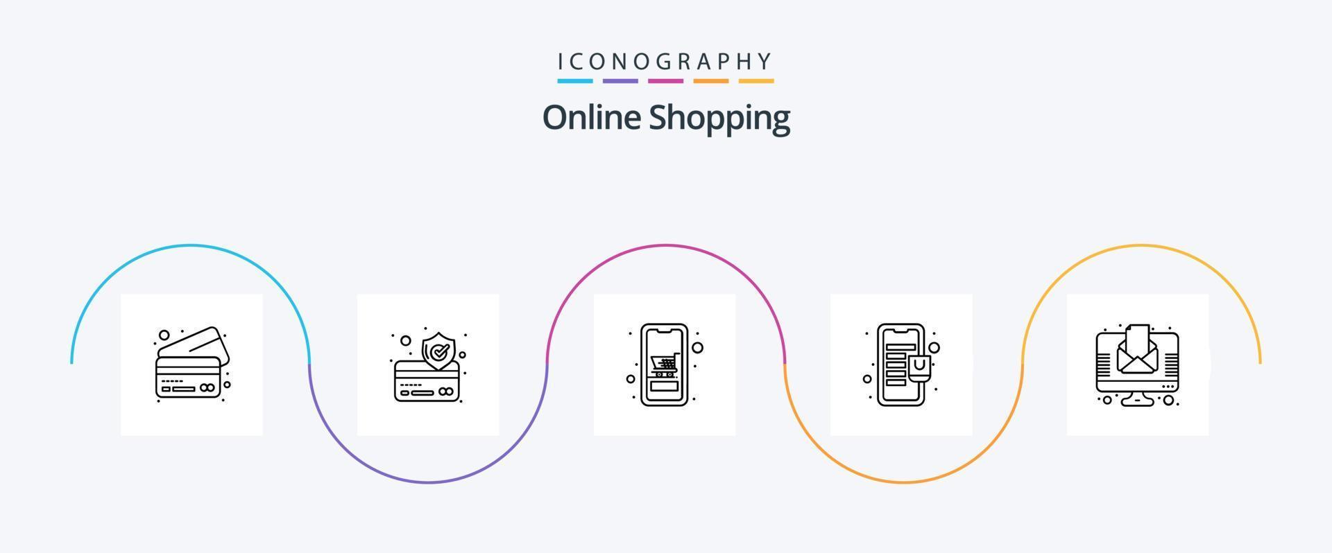 paquete de iconos de línea de compras en línea 5 que incluye boletín informativo. carta. móvil. tienda en línea. centro comercial vector