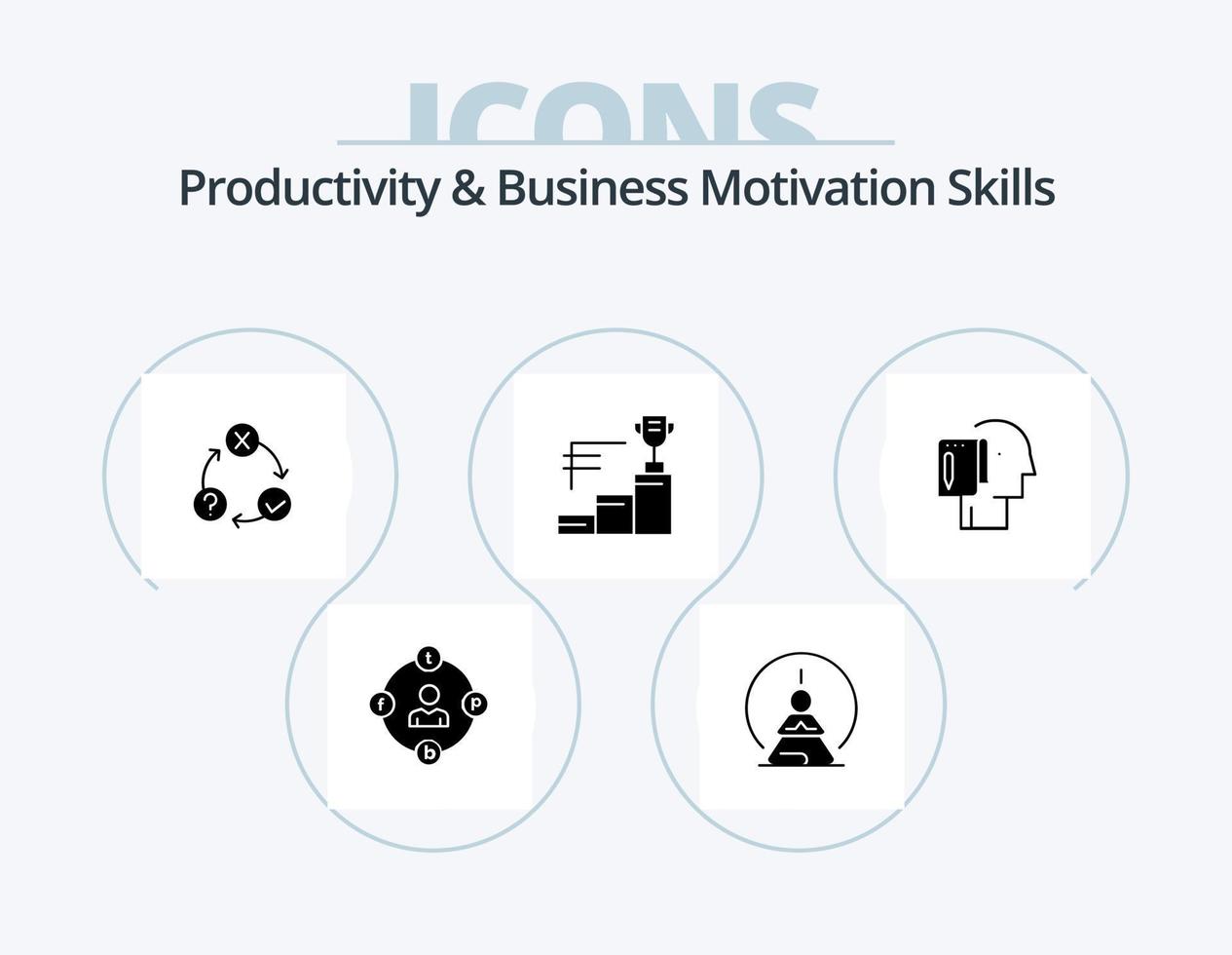 habilidades de productividad y motivación empresarial glifo icono paquete 5 diseño de iconos. trofeo. logros mental. realización. cuestiones vector