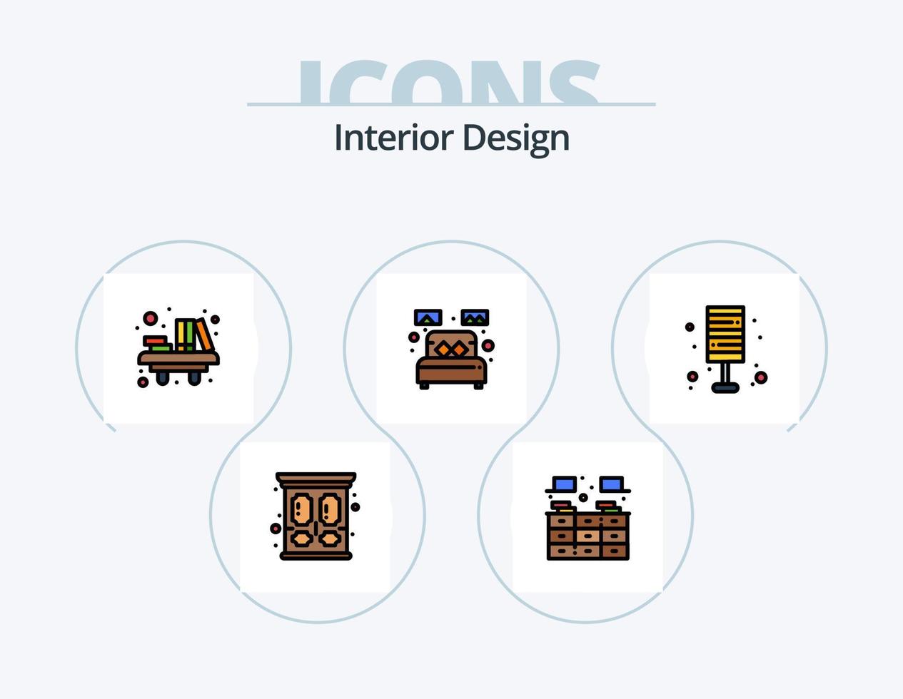 línea de diseño de interiores paquete de iconos llenos 5 diseño de iconos. Encendiendo. lámpara. dormir. decorar el hogar. armario vector