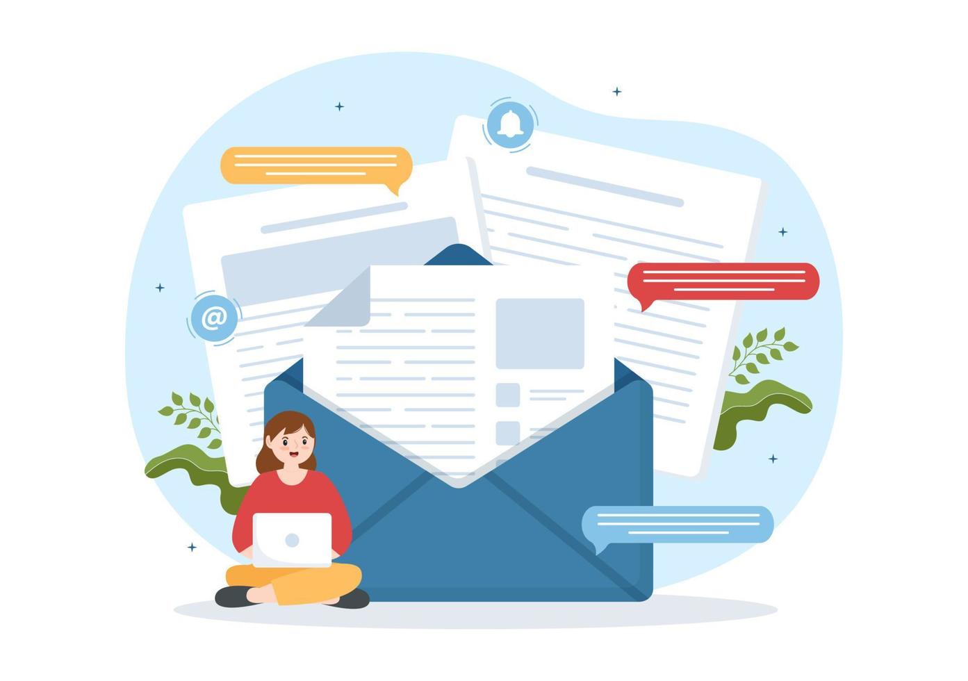 Email Service with Correspondence Delivery, Electronic Mail Message and Business Marketing in Flat Cartoon Hand Drawn Templates Illustration vector