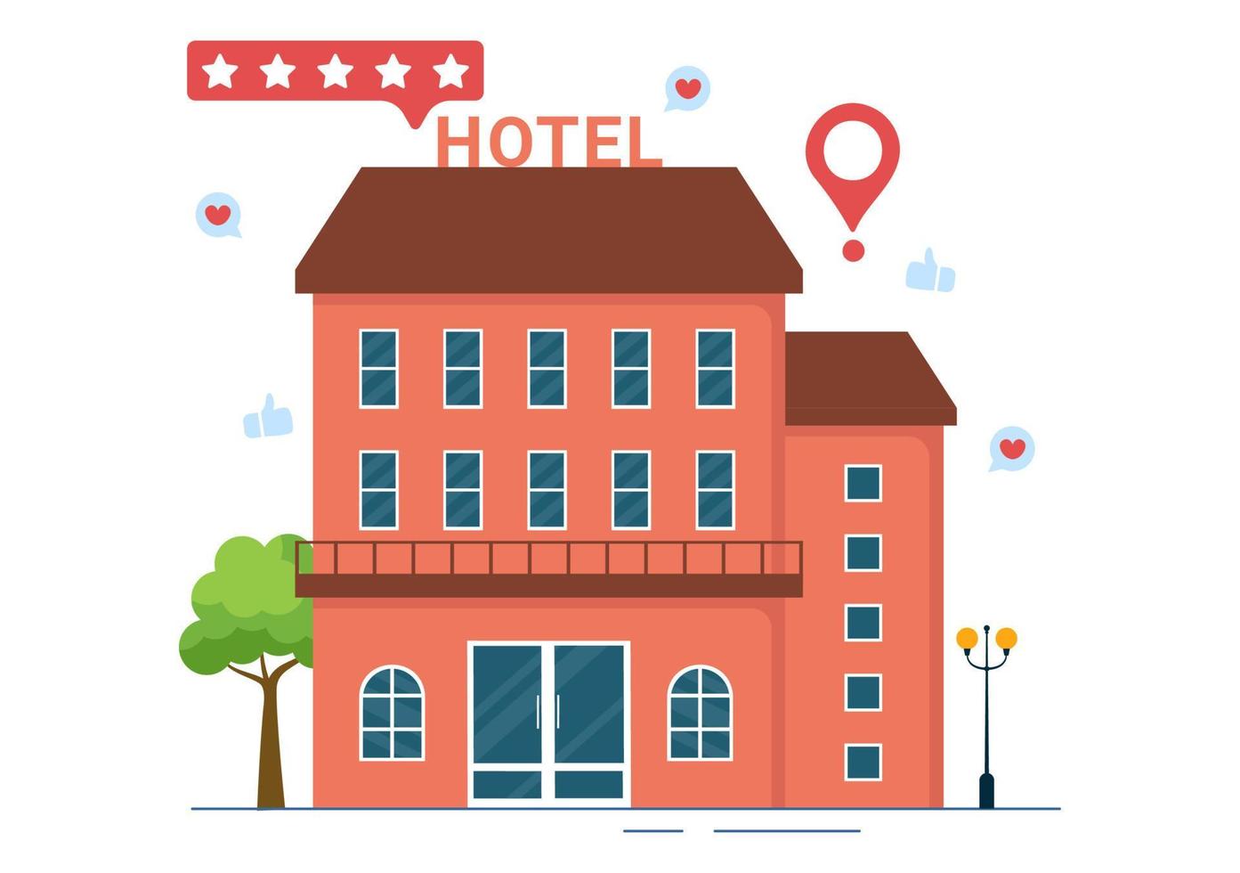 revisión de hotel con servicio de calificación, satisfacción del usuario con el cliente calificado, producto o experiencia en ilustración de plantillas dibujadas a mano de dibujos animados planos vector