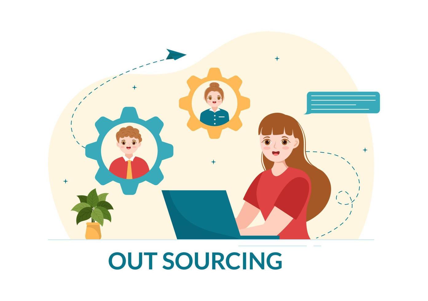 Outsourcing Business with Idea of Teamwork, Company Development, Investment and Project Delegation in Flat Cartoon Hand Drawn Templates Illustration vector
