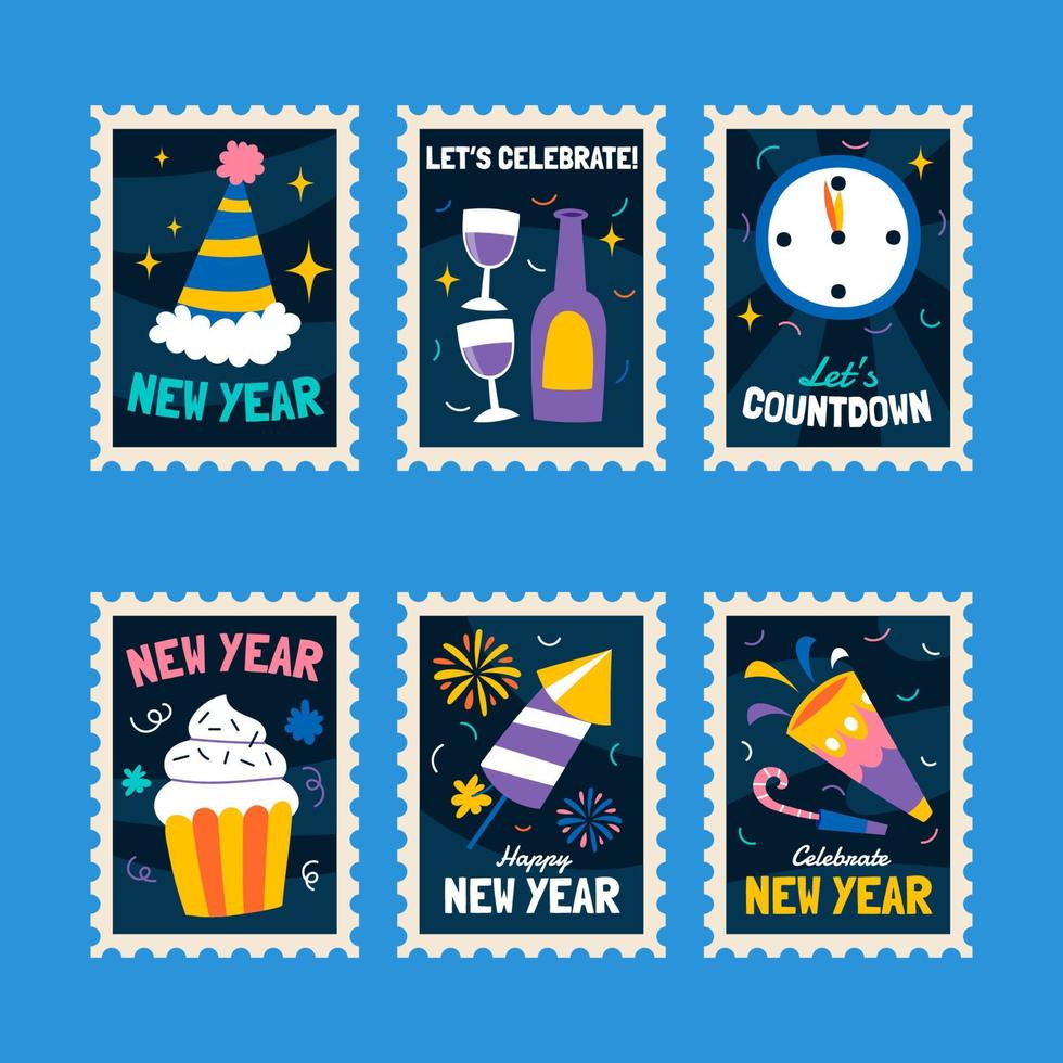 Set of New Year Sticker Stamps vector