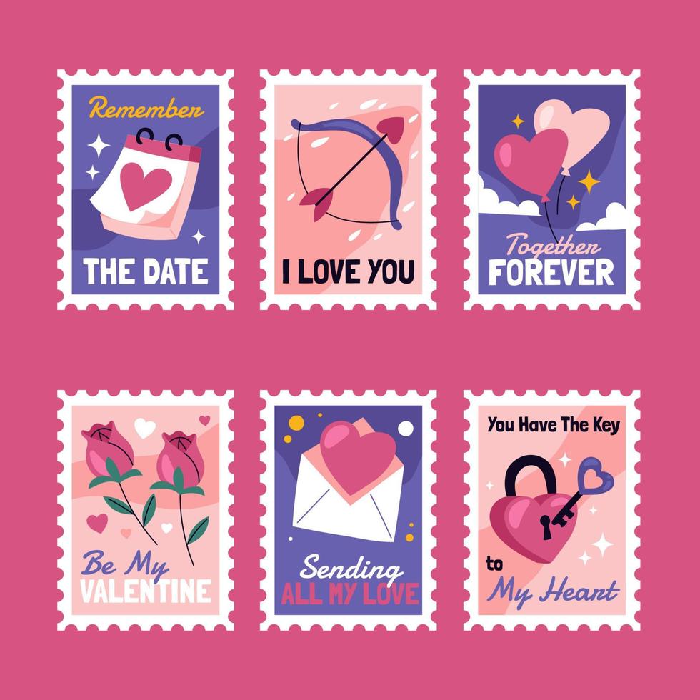 Set of Valentine Stamp Stickers vector