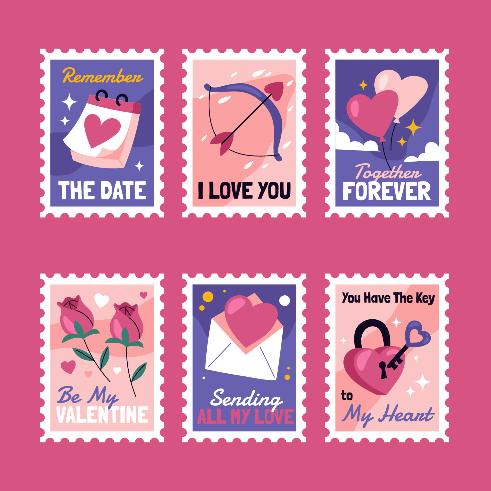 Set of Valentine Stamp Stickers 16008134 Vector Art at Vecteezy