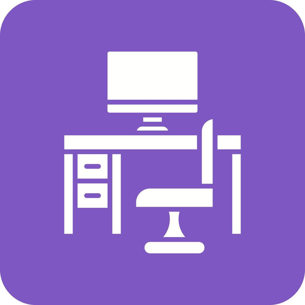Computer Table Glyph Round Corner Background Icon vector