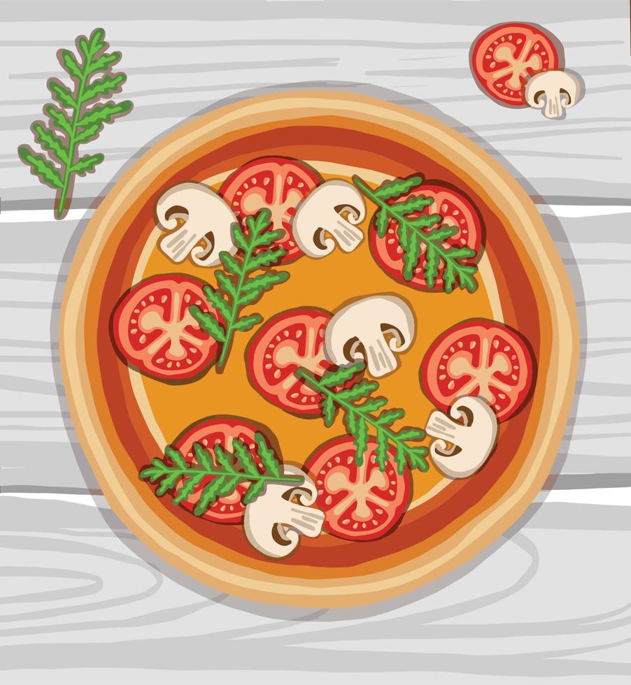 hand drawn pizza on cutting board. Vector