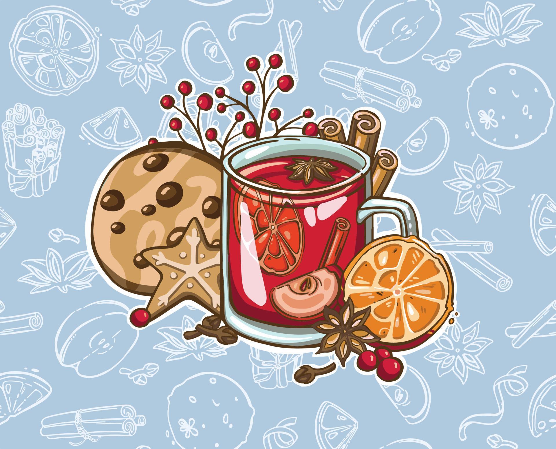 watercolor-christmas-mulled-wine-hand-painted-wine-glass-cinnamon-gingerbread-and-fir-branch
