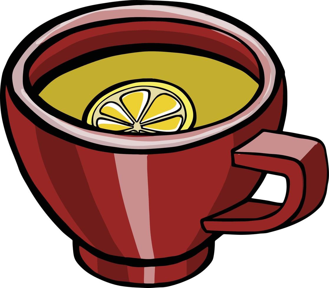 taza, tazas de té con limón aislado sobre fondo blanco. vector