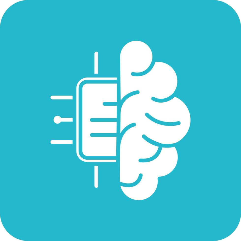 Brain Chip Glyph Round Corner Background Icon vector