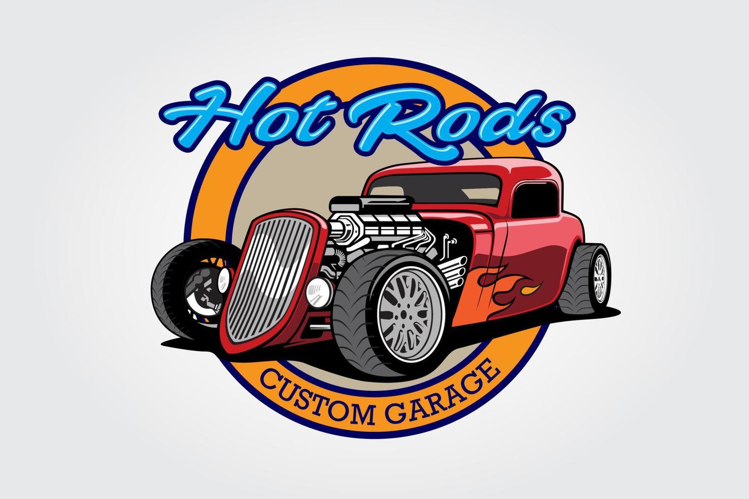 hot rods plantilla de logotipo de vector de garaje personalizado. diseño de logotipo vectorial con ilustración de hot rods.