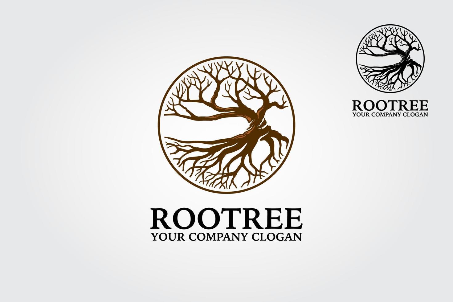 Características de la plantilla del logotipo del árbol raíz. el logo que representa un árbol como símbolo de crecimiento, fuerza, ecología. este logo es moderno, limpio y simple. vector