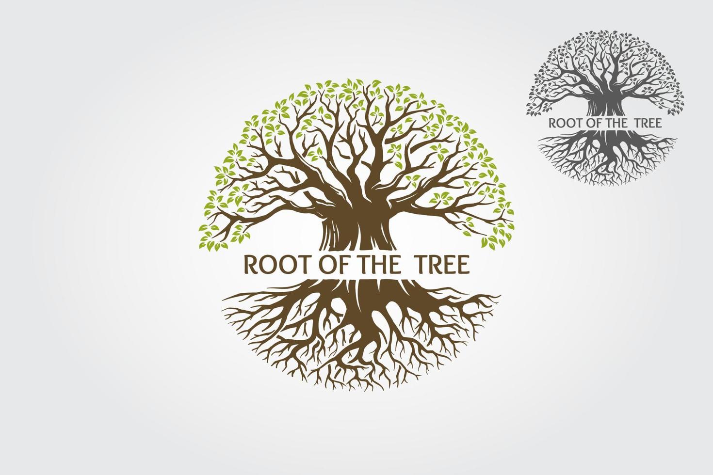 Root Of The Tree Vector Logo Template. This logo depicts a tree whose roots and branches are connected to form one unit. This concept can be used for recycling, environmental associations, landscape.