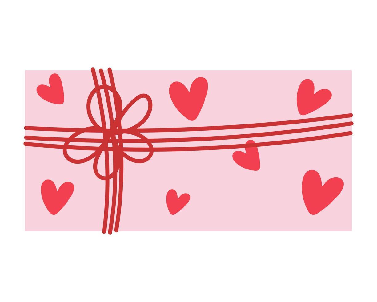 caja de regalo colorida con cinta y corazones sobre fondo blanco. Feliz día de San Valentín. vector