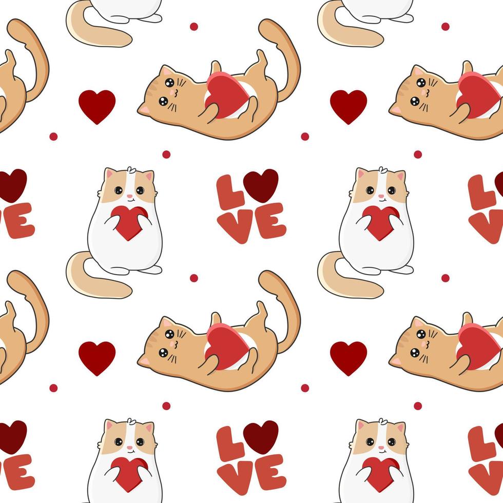 Seamles pattern with cute cats and hearts. vector