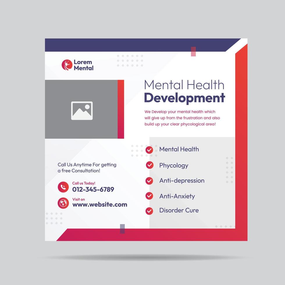 Mental Health Development Social Media Post or phycological treatment banner vector